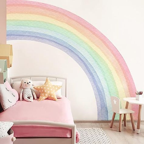 Watercolor Rainbow Wall, Rainbow Wall Mural, Boho Rainbow Wall, Living Room Playroom, Rainbow Wall Decal, Rainbow Wall Decor, Polka Dot Wall Decals, Polka Dot Walls, Kids Room Wall Decals