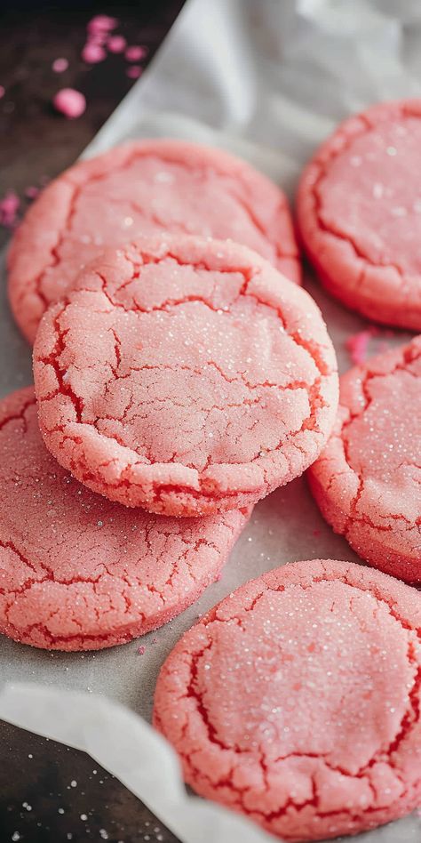 Pink Sugar Cookies [25 Minutes] - Chasety Pink Frosting Cookies, Pink Velvet Cookies Recipe, Pink Iced Cookies, Pinkalicious Cookies, Pink Baked Goods, Pink Themed Food, Pink Dessert Ideas, Aesthetic Pink Party, Pink Brownies