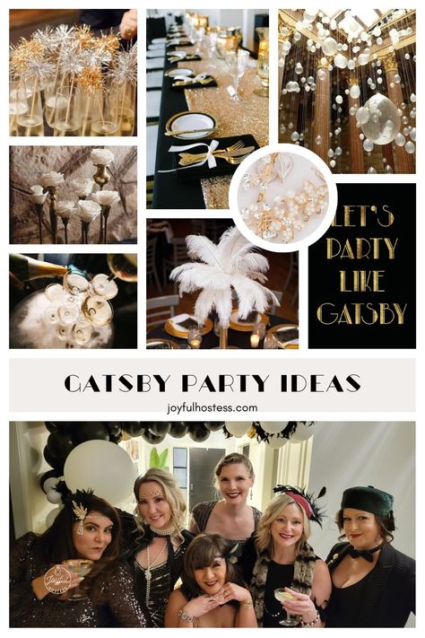 Party ideas, decorations, signature cocktail and menu planning for a Great Gatsby Party. It’s all here for you so you can set up your perfect Roaring 20's Gatsby party! #greatgatsbyparty #partyideas Roaring 20s Theme, Party Decorating Ideas, Gatsby Birthday Party, 70s Party Theme, Party Like Gatsby, Simple Decorations, 20s Party, Roaring 20s Party, Gatsby Themed Party