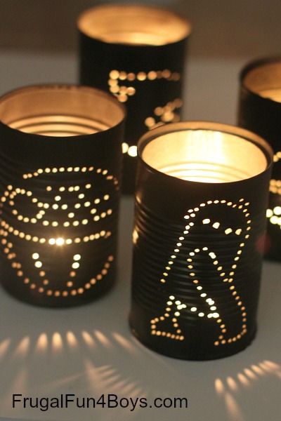 In honor of Star Wars day (May the 4th be with you), here is a simple Star Wars craft project. These Star Wars tin can lanterns are simple for bigger kids to make, and would be perfect for decorating at a Star Wars party. To light them up, use tea lights. Or to make them […] Star Wars Decorations, Star Wars Wedding Decorations, Star Wars Diy Crafts, Decoracion Star Wars, Can Lanterns, Tin Can Lanterns, Star Wars Theme Party, Star Wars Crafts, Star Wars Diy