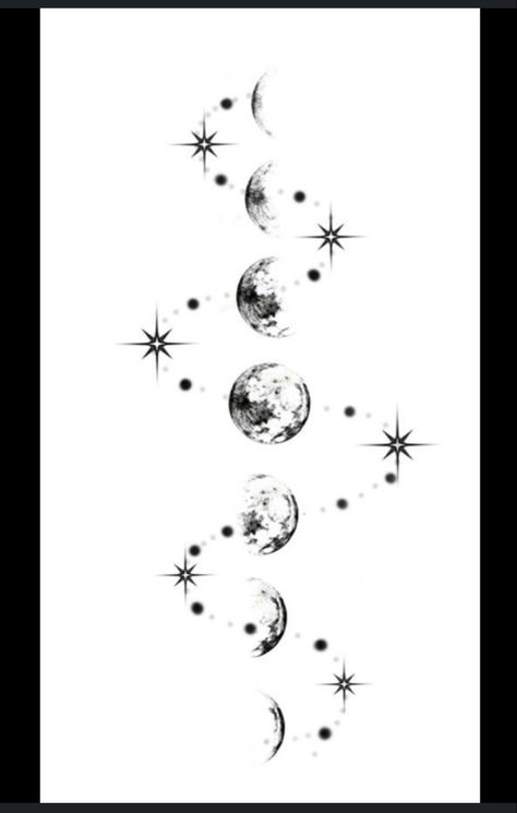 7 Moon Phases Tattoo, Moon Phases Spine Tattoos For Women, Moon Phases Tattoo Designs Spine, Moon Phases Spine Tattoo, Moon Spine Tattoo, Moon Phases Tattoo Designs, Tattoos Galaxy, Spin Tattoo, Surgery Tattoo