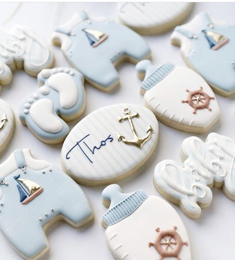 Nautical Baby Shower Cookies, Jordan Baby Shower, Kids Cookies, Baby Boy Cookies, Meaningful Things, Cookies Theme, Baby Cupcake, Sea Baby Shower, Baby Shower Desserts