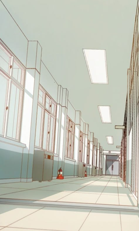 Hallway Perspective Reference, Classroom Reference Drawing, School Hallway Drawing, Hallway Reference, Hallway Perspective, Hallway Drawing, School Hallway Background, Classroom Drawing, Background Perspective