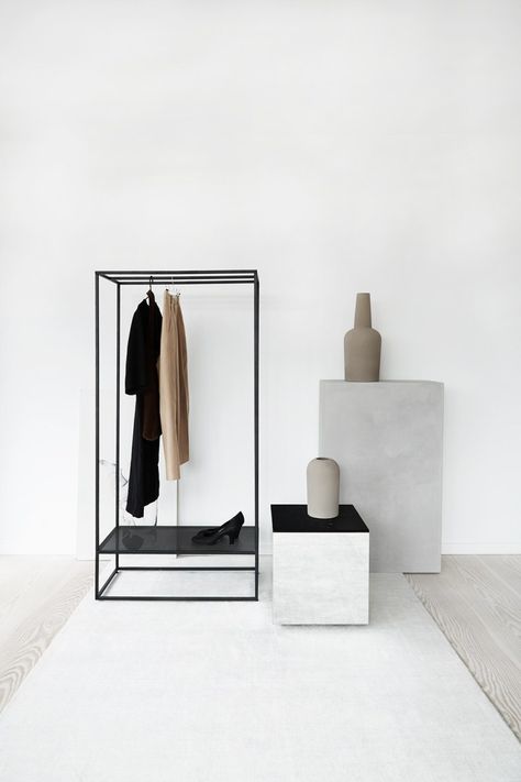 Sculptural Minimalism: New designs from Kristina Dam Studio - cate st hill Corridor Furniture, Hallway Wardrobe, Minimal Studio, Minimal Furniture, Soft Robes, Coat Stand, Wardrobe Furniture, White Powder, Hallway Furniture