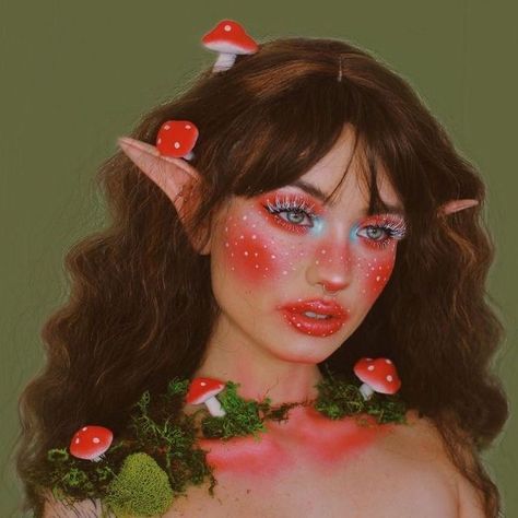 Mushroom Makeup, Elf Make Up, Mushroom Costume, Vampire Bride, Face Art Makeup, Mushroom Fairy, Alternative Makeup, Fairy Makeup, Elf Makeup