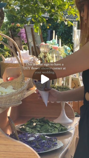 Hitched on Instagram: "How sweet is this idea?! 🎉 💐   A great way to get your guest involved in your big day before the ceremony starts! ✨   🎥 - @varawedding  [Video Description: Video shows a table, decorated with bowls of dried flowers, to be used as confetti for the end of the wedding ceremony. The text reads: 'This is your sign to have a DIY flower shower corner at your wedding']  #hitched #wedding #weddings # #weddingday #access" Diy Flower Confetti Wedding, Confetti Table Wedding, Confetti Ideas For Wedding, Sweet Corner Wedding, Diy Wedding Confetti, Ceremony Confetti, Flower Confetti Wedding, Sweet Corner, Wedding Exit