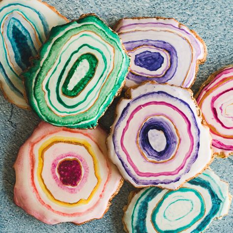 Rock Cookies, Gem Cookies, Agate Cake, Gemstone Cookies, Geode Cookies, Geode Slice, Painted Agate Slices, Geod Cake Birthday, Agate Slice Art