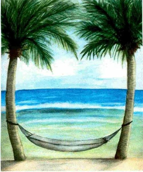 Watercolor Hammock, Cancun Beaches, Beach Hammock, Beach Drawing, Beach Watercolor, Beach Themes, Hammock, Watercolor Illustration, Palm Trees