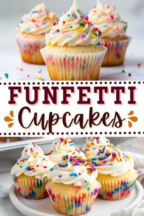 Homemade Funfetti Cupcakes with Buttercream Frosting Funfetti Cupcake Recipe Homemade, Half Dozen Cupcake Recipe, Best Buttercream Frosting Recipe, Homemade Funfetti Cupcakes, Funfetti Cupcake Recipe, Cupcakes With Buttercream Frosting, Homemade Cupcake Recipes, Cupcakes Bakery, Cupcakes With Buttercream