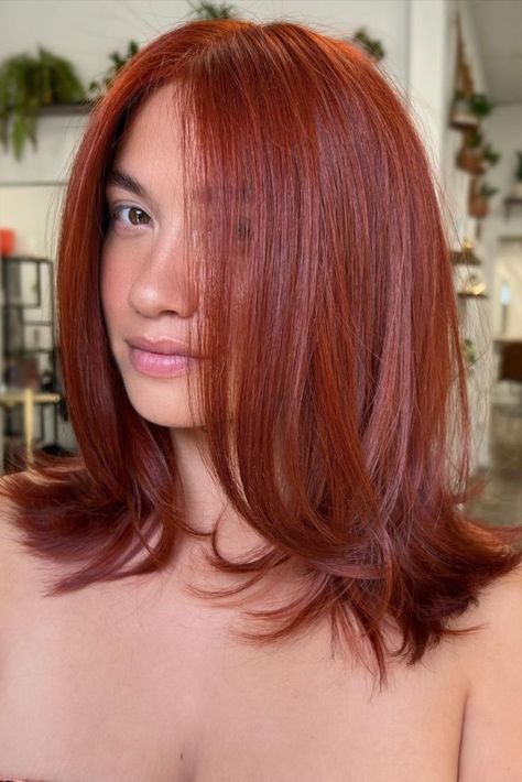 Wispy Layers, Collarbone Length Hair, Red Hair Inspo, Ginger Hair Color, Burgundy Hair, Copper Red, Auburn Hair, Red Hair Color, Hair Inspiration Color