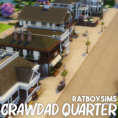 CRAWDAD QUARTER - Ratboysims Sims 4 Ratboysims, Willow Creek Builds, Willow Creek Community Lot, Sims 4 Willow Creek Community Lots, Willow Creek, Sims 4, Moschino, Computer, House Styles