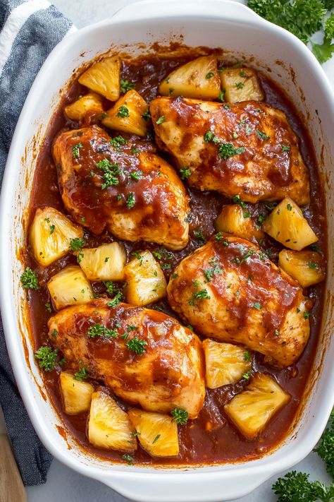 Baked Pineapple BBQ Chicken Breast Baked Pineapple Bbq Chicken Breast, Bbq Pineapple Chicken Oven, Chicken Pineapple Recipe, Baked Bbq Chicken Breast, Pineapple Chicken Breast, Baked Pineapple Chicken, Pineapple Bbq Chicken, Baked Chicken Breast Recipes, Bbq Pineapple Chicken