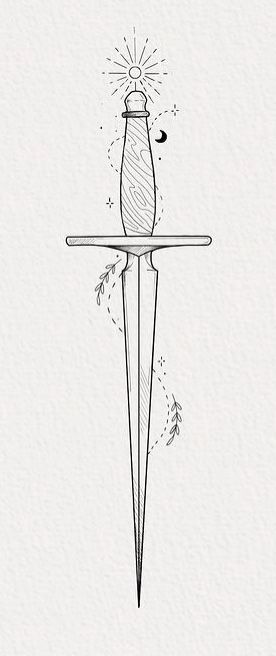 Fine Line Knife Tattoo, Fine Line Dagger Tattoo, Simple Dagger Tattoo, Blade Tattoo, Bookish Tattoos, Arm Tats, Knife Tattoo, Dagger Tattoo, Calf Tattoo