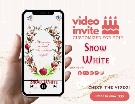 Snow White Inspired Birthday Animated Video Invite WITH PICTURE, I'm Wishing Invitation, Customized for you! by SinicaStudio on Etsy Birthday Animation Video, Baby Shower Video, Birthday Animated, White Baby Showers, Audio Design, Video Invitation, Invitation Paper, Animated Gif, Snow White