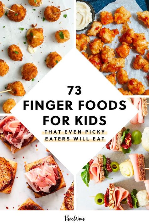 73 Finger Foods for Kids That Make Dinner (or Lunch) a Breeze #purewow #children #family #food #cooking #breakfast #dinner #recipe #lunch #snack #easy #parenting Toddler Finger Foods Party, Kids Party Food Healthy, Savory Kids Party Food, Snacks Savory Easy, Children Recipes For Kids, Easy Hand Held Food, Kids Party Meals, Finger Foods For Picky Eaters, Finger Food Kids Party