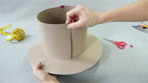 How to Make a Top Hat: 12 Steps (with Pictures) - wikiHow Diy Top Hat Pattern, Funny Hats For Adults Diy, How To Make A Top Hat, How To Make A Hat Out Of Paper, Crochet Baby Sun Hat, Halloween Top Hat, Top Hat Pattern, Diy Christmas Hats, Hat Sewing