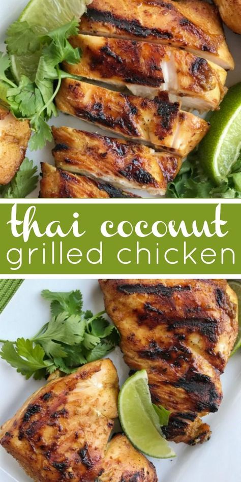 Thai Coconut Grilled Chicken | Grilled Chicken Recipes | Thai coconut chicken will be the best grilled chicken you'll make this summer! It's a must make for grilling season. Chicken marinated in coconut milk, lime, curry powder, and other spices. #grillingrecipes #chicken #grilledchicken #dinner #dinnerrecipes #recipeoftheday Chicken Recipes Thai, The Best Grilled Chicken, Tandoori Recipes, Best Grilled Chicken, Thai Coconut Chicken, Grilled Recipes, Season Chicken, Grilled Foods, Chicken Grilled