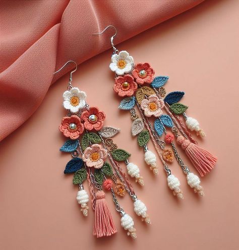 #Fashion #Embrace #Jewelry #StatementJewelry #Spirit #Exploring #with #Style #Your #Bohemian #Boho #Style #Jewelry #Accessories #Free Jewellery Making Earrings, Jewellery Embroidery, Knitted Earrings, Embroidery Jewellery, Crochet Flower Earrings, Knitted Jewelry, Embroidery Earrings, Diy Earrings Easy, Earrings Crochet