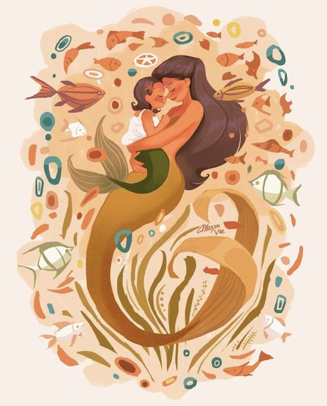 The Art Showcase, Mermaid Artwork, Mermaid Illustration, Art Showcase, Mermaid Tale, Mother's Love, Baby Mermaid, Mythological Creatures, Mermaid Art