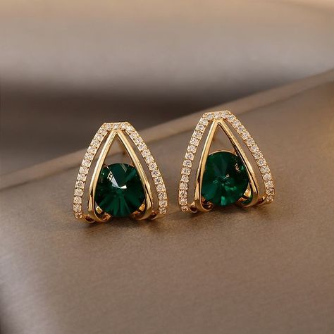 Jewelry Diy Bracelets, Bride Earrings, Gold Moon, Green Crystal, Earring Type, Type 4, Mua Sắm, Simple Earrings, Geometric Earrings