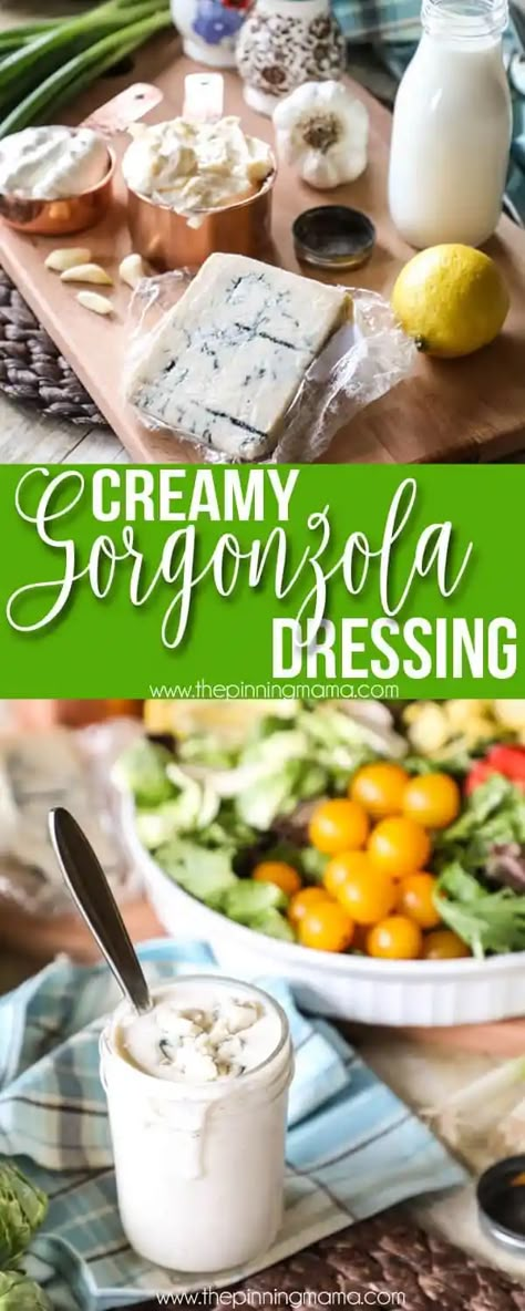 Gorgonzola Dressing Recipe, Gorgonzola Dressing, The Pinning Mama, Gorgonzola Recipes, Gorgonzola Salad, Easy Salad Dressing Recipes, Salad Dressing Recipes Healthy, Honey Bbq Chicken, Vinaigrette Salad