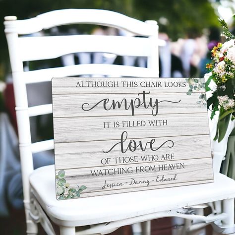 Introducing our Personalised Funeral Memorial and Wedding Signs - a thoughtful touch for your special occasion. With a minimalist and elegant designs, this sign offers a dignified way to commemorate and celebrate life's significant moments.  𝐌𝐃𝐅 𝐏𝐑𝐈𝐍𝐓 : We will UV print your sign onto 3mm MDF wood. This option is not freestanding so would be perfect on an easel or placed onto a chair. ★ We can personalise your sign with up to 5 names 𝙒𝙃𝘼𝙏 𝙄𝙎 𝙊𝙉 𝙏𝙃𝙀 𝘽𝘼𝘾𝙆 𝙊𝙁 𝙈𝙔 𝙉𝙀𝙒 𝙎 Heaven Decorations, Wedding In Memory, In Memory Of Loved Ones, Loved Ones Wedding, Memory Wedding Sign, In Loving Memory Wedding, Loving Memory Wedding, Memory Wedding, Sending Love And Light