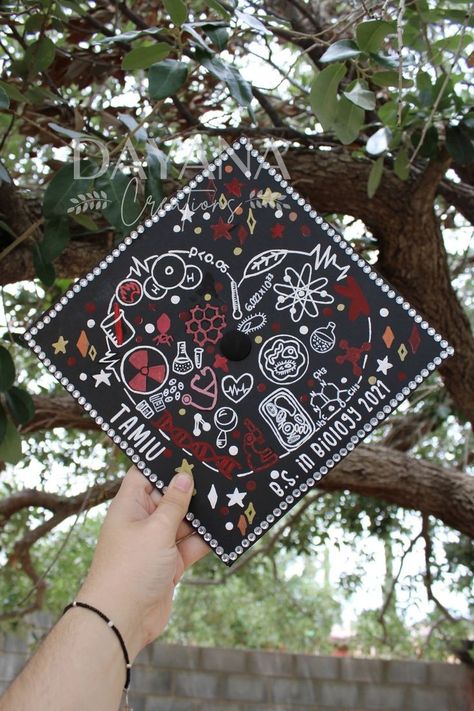 Biology Grad Cap, Graduation Cap Ideas, Grad Cap Topper, Biology Major, Graduation Crafts, Cap Ideas, Graduation Cap Decoration, Cap Decorations, Grad Cap