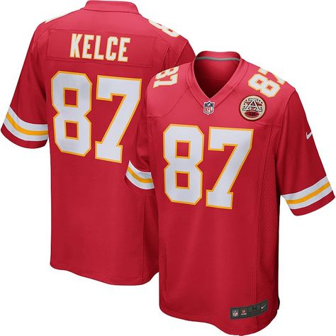 Blitz your fan gear with this men's Kansas City Chiefs jersey from Nike. Blitz your fan gear with this men's Kansas City Chiefs jersey from Nike. NFL Team & player graphics Locker tag at hem V-neck Short sleevesFABRIC & CARE Polyester Machine wash Imported Color: Red. Gender: male. Age Group: adult. Travis Kelce Jersey, Game Jersey, Travis Kelce, Kansas City Chiefs, Men's Nike, Kansas City, Kansas, Nfl, Football