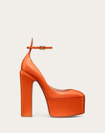 VALENTINO GARAVANI TAN-GO PLATFOM PUMP IN PATENT LEATHER 155 MM for Woman | Valentino Online Boutique Valentino Heels, Shoes Closet, Orange Heels, Orange Shoes, Designer Pumps, Platform Mary Janes, Ankle Strap Pumps, Strap Pumps, Shoe Closet