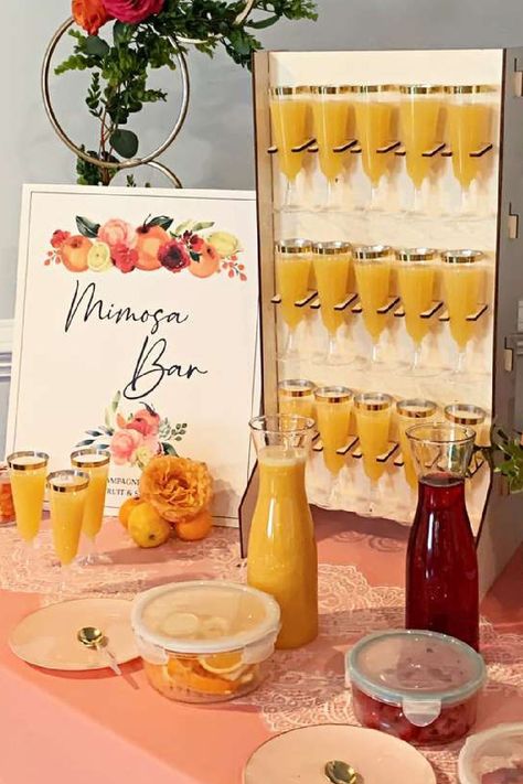 How To Build A Champagne Wall, Mimosa Bar Set Up, Bridal Shower Mimosa Bar Ideas, Birthday Brunch Party Decorations, Dyi Bar, Mimosa Wall, Champagne Station, Lula Party, Mimosa Bar Wedding