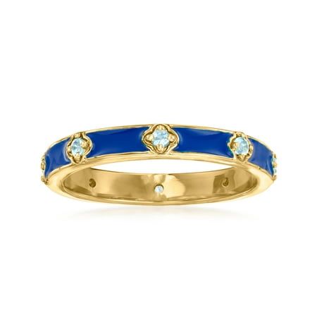 At Ross-Simons, we recognize the style power of versatile classics. Shimmery .20 ct. t.w. round Swiss blue topaz flowers decorate the royal blue enamel band on this pretty ring, resulting in a chic, monochrome addition to your stack. Set in 18kt yellow gold over sterling silver. 1/8" wide. Blue enamel and Swiss blue topaz ring. Each Ross-Simons item arrives in a fine jewelry presentation box. Shop Ross-Simons jewelry risk-free as all items include a 30-day, 100% money-back guarantee. Stone Information Gem Type 1: Topaz Stone Cut 1: Good-Cut Stone Color 1: Blue Stone Clarity 1: Blue Stone Shape 1: Round-Shape Stone Creation Method 1: Natural Stone Treatment Method 1: Heat-Treated,Irradiated Stone Weight 1: 0.20 Carats Number Of Stones 1: 8 Size: 7.  Gender: female.  Age Group: adult. Dreamy Clothes, Swiss Blue Topaz Ring, Topaz Birthstone, Pretty Ring, Dope Jewelry, Jewelry Lookbook, Enamel Ring, Swiss Blue Topaz, Timeless Jewelry