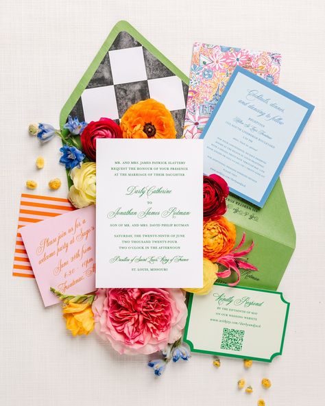 Working with @dcslattery on her wedding invitations was pure magic 💕 she wanted a traditional look while still being colorful and fun and I’d say that was definitely achieved! Cheers to the sweetest couple and some of my favorite invitations yet🥂 📸: @emilybroadbentphotography Planning & Design: @hillaryjevents @emily.hjevents Ceremony: @oldcathedral_basilicaofstlouis Reception & Hotel: @hiltonstlouisfrontenac Photo: @emilybroadbentphotography Floral Design: @thespecialeventorist Custom P... Confetti Wedding Invitations, Artistic Wedding Invites, Wedding Invites Traditional, Colorful Wedding Invites, Fun Save The Date Ideas, Fun Wedding Invites, Eclectic Wedding Invitations, Reception Hotel, Midsummer Wedding