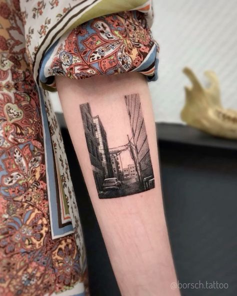 Different Type Of Tattoo Styles, Micro Realism, All Black Tattoos, City Tattoo, Gothic Tattoo, Architecture Tattoo, Tattoo Illustration, Best Tattoo Designs, Online Group