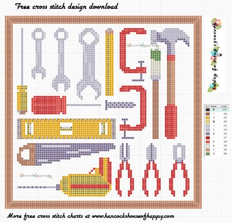 Free Cross Stitch Sampler Pattern. Cross Stitch Tool Box Mini Motifs for Gifts and Decorations. Cross Stitch Tools Pattern, Cross Stitch Tree Pattern, Cross Stitch Tools, Cross Stitch Font, Cross Stitch Pattern Free, Free Cross Stitch Designs, Cross Stitch Sampler Patterns, Free Cross Stitch Pattern, Free Cross Stitch Charts