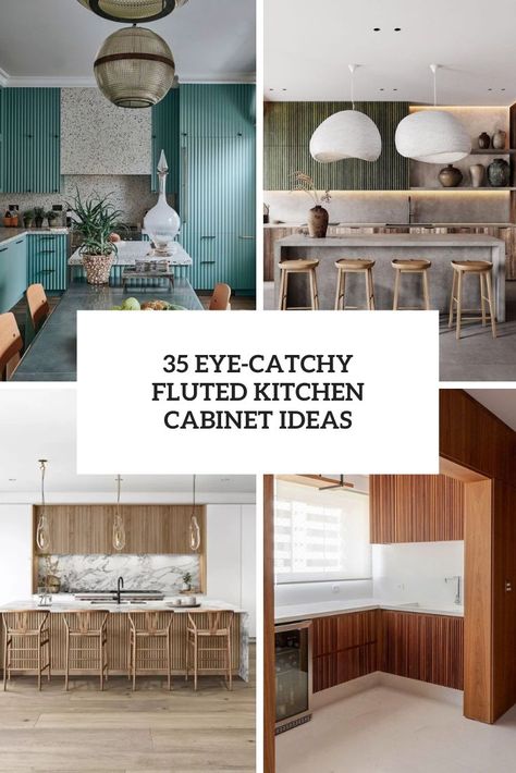 eye catchy fluted kitchen cabinet ideas cover Fluted Kitchen Cabinets, Fluted Cabinet Door, Fluted Cabinets, Grey Marble Countertops, Fluted Kitchen, White Stone Backsplash, Fluted Furniture, Fluted Cabinet, Color Tile Backsplash