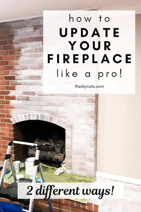 Paint Brick Fireplace White, Fireplace Makeover Ideas, Red Brick Fireplaces, Diy Mantel, Oak Mantel, Painted Brick Fireplace, Diy Fireplace Makeover, Painted Brick Fireplaces, Oak Fireplace