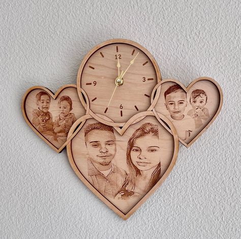 Cnc Gifts, Forge Projects, Heart Clock, Glowforge Ideas, Paw Ornament, Engraving Projects, Glow Forge, Wall Clock Digital, Personalized Clocks