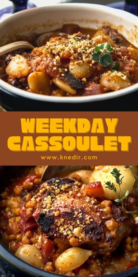 🍲🇫🇷 Simplify your weeknight dinners with this flavorful Weekday Cassoulet! Inspired by the traditional French dish, this version is quicker but just as delicious, packed with tender beans, sausage, and savory herbs. Perfect for a cozy meal that feels fancy but is easy to make! 🥖 👉 Save this recipe for a satisfying dinner tonight! #Cassoulet #WeeknightMeals #EasyDinnerRecipes #FrenchFood #ComfortFood #OnePotMeals #BeanRecipes #CozyMeals #DinnerInspo Cassoulet Bean Recipe, Cassoulet Recipe Easy, French Cassoulet Recipe, Chicken Cassoulet Recipe, Cassoulet Recipe, Sausage Cassoulet, Comfort Dinner, Stove Top Recipes, Savory Herb