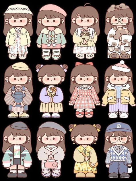 Kawaii Girl Character, Kawaii Drawings Stickers, Cute Stickers Ideas Kawaii, Kawaii Cute Girls Sticker, Kawaii Sticker Drawing, Kawaii Doodles Cute Sticker, Journal Girl Stickers, Girl Stickers For Journal, Kawaii Girl Stickers