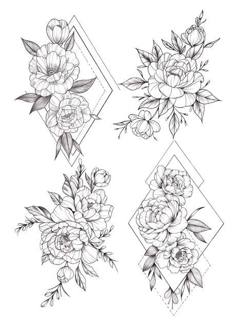 Floral Design Tattoo Geometric Shapes, Hexagon Flower Tattoo, Floral Patchwork Tattoo, Geometric Flower Tattoos, Floral Geometric Tattoo, Geometric Tattoo Outline, Geometric Floral Tattoo, Graphic Tattoo Design, Big Cover Up Tattoos