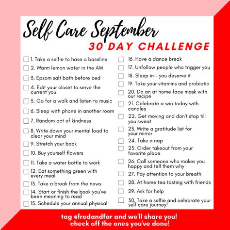 It's self care September so let's do a challenge together. Excited to witness your 30 days of self care. Take pictures of your progress & tag us so we can share you. Share your daily challenges on social media to create accountability for yourself and to inspire your friends to join you by starting their own self love journeys. Make sure to use the hashtag #fredandfar and tag us on Instagram so we can root you on every step of the way. #selfcareseptember #30daychallenge #selflovechallenge September 2023 Challenge, Daily Steps Challenge, Fun Diet Challenges, September Daily Challenge, 30 Day September Challenge, September 30 Day Challenge, September Self Care Calendar, September Instagram Challenge, September Glow Up Challenge