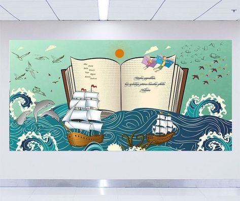 School Mural Ideas, Classroom Art Display, School Wall Art Ideas, Classroom Interior, Math Classroom Decorations, School Board Decoration, School Wall Art, School Murals, Murals For Kids