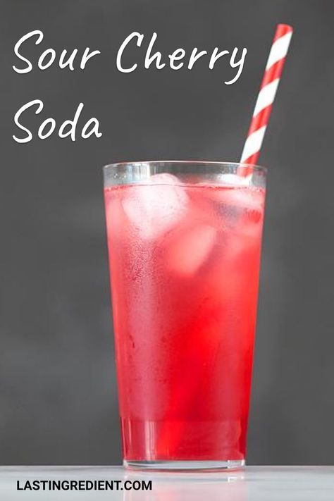 This homemade sour cherry soda was sweet and refreshing on a sticky summer afternoon. Instead of using a pound of tart cherries for a pie, I made cherry syrup perfect for an ice cream topping or a flavoring for fizzy water when strained. Only a couple spoonfuls and my plain drink took on a lovely ruby red hue. #soda #recipe #cherrysoda #sourcherrysoda Sour Cherry Drinks, Nanking Cherry Recipes, Sour Cherry Juice Recipe, Soda Syrup Recipes, Cherry Shrub Recipe, Homemade Soda Syrup, Fizzy Water, Sour Cherry Recipes, Soda Stream Recipes