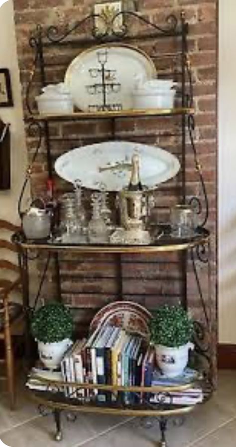 Styling A Bakers Rack, Bakers Rack Ideas Repurposed, French Bakers Rack, Bakers Rack Decorating, Gallery Wall Shelves, Bakers Racks, Baker's Rack, Bakers Rack, Gallery Walls