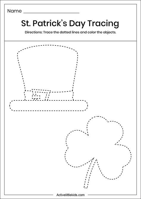 Get this free St. Patrick's day tracing worksheet for your little one. Letter P Worksheets, San Patrick Day, March Themes, Holiday Worksheets, March Crafts, St Patricks Day Crafts For Kids, St Patrick Day Activities, Red Crab, Free Preschool Worksheets