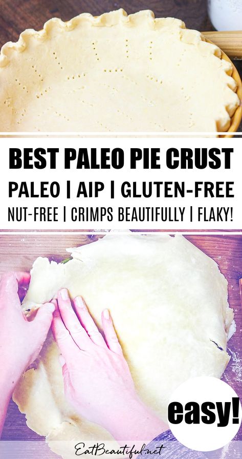 This easy to work with Paleo Pie Crust dough crimps beautifully & works so great for holiday pies! Enjoy grain-free flaky crust again! | Eat Beautiful Recipes | aip pie crust recipe | aip pie crust | paleo pie crust recipe | paleo pie crust | paleo pie recipes | cassava flour pie crust | cassava flour pie crust paleo | cassava flour recipes | cassava flour pie crust recipes | paleo cassava flour pie crust | gluten free pie crust recipe | gluten free pie crust easy || #paleo #pie #crust Paleo Staples, Guyana Recipes, Cassava Recipes, Paleo Pie Crust, Aip Sweets, Paleo Pie, 2024 Holidays, Aip Baking, Paleo Breads