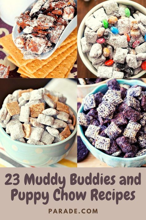 Muddy Buddy Variations, Poppy Chow Recipes, People Chow Recipe, People Puppy Chow, Easy Muddy Buddy Recipe, Mud Buddies Recipe, Muddie Buddies Recipe, Fall Snack Mix Recipes, Muddie Buddies