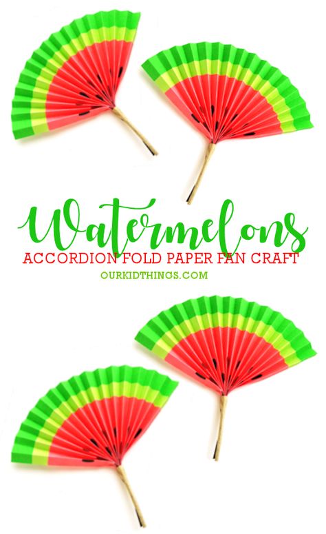 Paper Watermelon Fan Craft Takeaways For Children Day, Watermelon Paper Fan, Watermelon Fan Craft, Summer Season Crafts For Kids, Paper Fan Craft For Kids, Fan Crafts For Kids, Watermelon Fan, Pineapple Crafts For Kids, Watermelon Craft