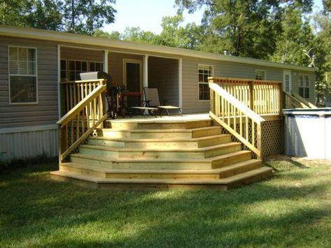 8+ Awesome Wooden Decks For Mobile Homes Photos -  -  #outdoordecksformobilehomes #woodendecksformobilehomes Check more at https://woodplans101.com/8-awesome-wooden-decks-for-mobile-homes-photos/ Enclosed Mudroom, Prefab Stairs, Mobile Home Steps, Entry Vestibule, Mobile Home Deck, Mobile Home Doublewide, Front Porch Deck, Mobile Home Exteriors, Porch Kits