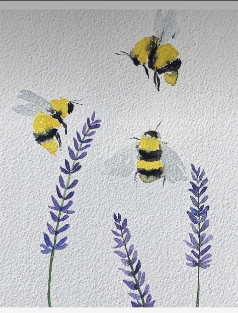 Water Colour Art Simple, Watercolor Art Ideas Simple, Cute Bee Painting Simple, Beginner Painting Flowers, Simple Easy Watercolor Paintings, Sketchbook Watercolor Ideas, Watercolour Art For Beginners, Watercolour Ideas Easy, Painting Inspiration For Beginners